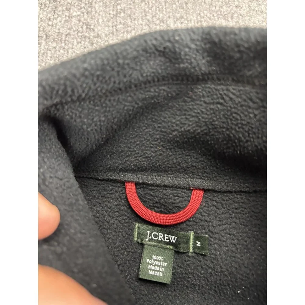 J.Crew Pullover Mens‎ Medium Black Fleece Quarter Zip Chest Pocket Shoulder Yoke